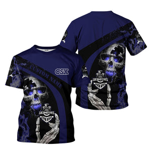 Railspirit Personalized CSX Transportation Railroad T-Shirt Flame Skull Design Train Shirt for Locomotive Fans