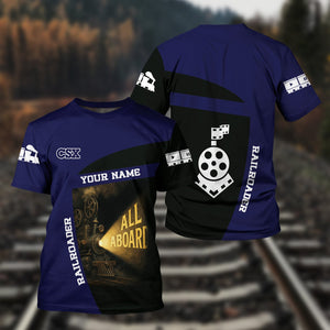 Railspirit Personalized CSX Transportation Railroad T-Shirt All Aboard Steam Train Movie Projector Style Shirt