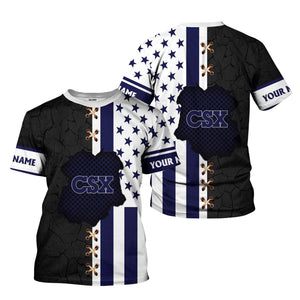 Railspirit Personalized CSX Transportation Railroad T-Shirt American Flag with Crack Effect Train Shirt