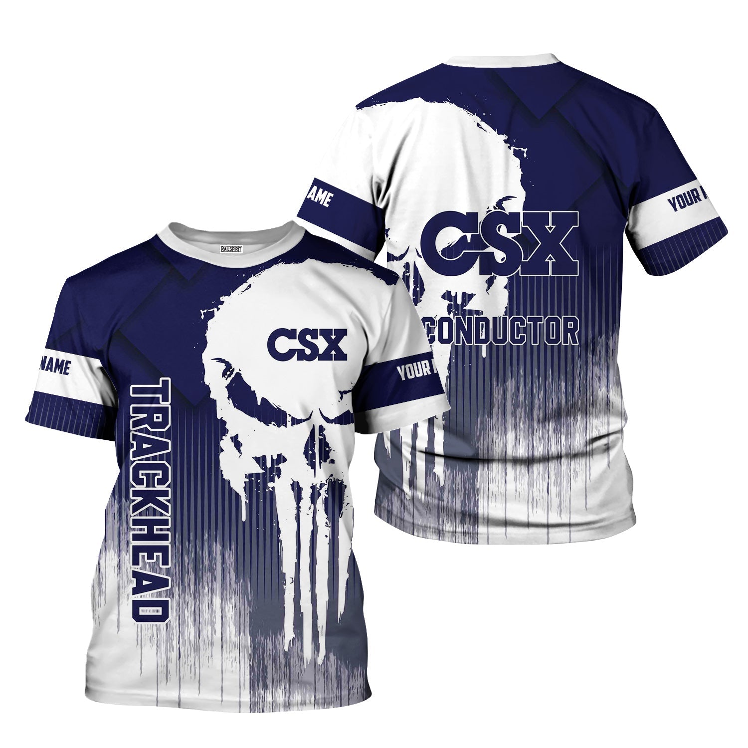 Railspirit Personalized CSX Transportation Railroad T-Shirt Skull Design with Custom Job Train Shirt for Trackhead Crew