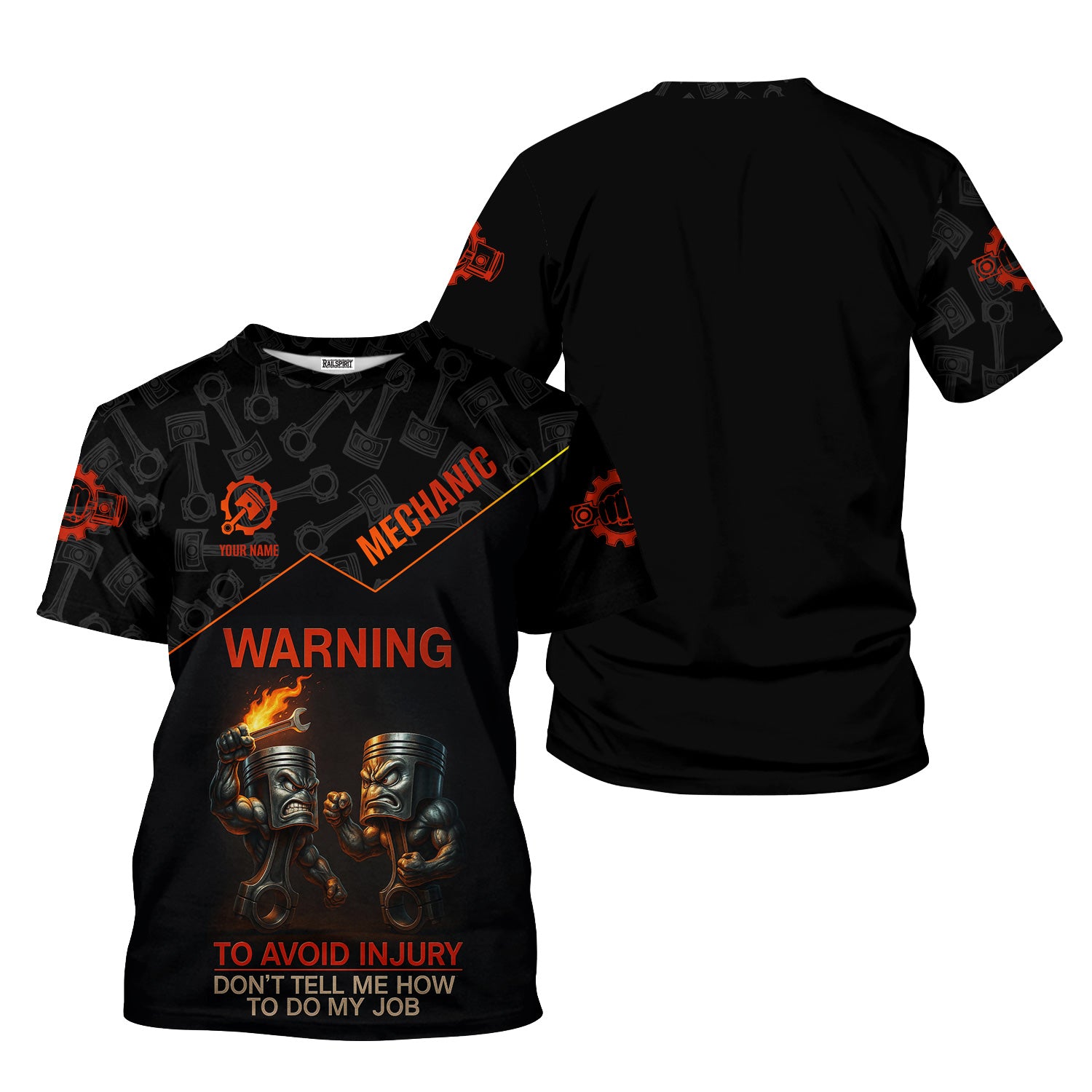 Personalized Auto Repair Mechanic Shirt, Funny Piston Warning Graphic, To Avoid Injury Don’t Tell Me How To Do My Job, Gift For Men