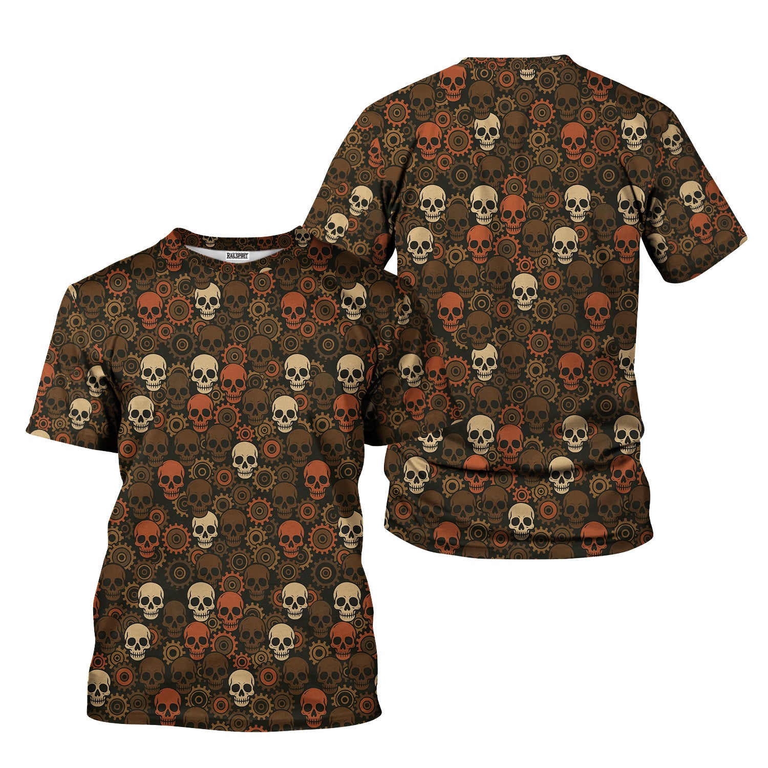 Personalized Mechanic Shirt, Skulls and Gears Pattern, All Over Printed, Gift For Men