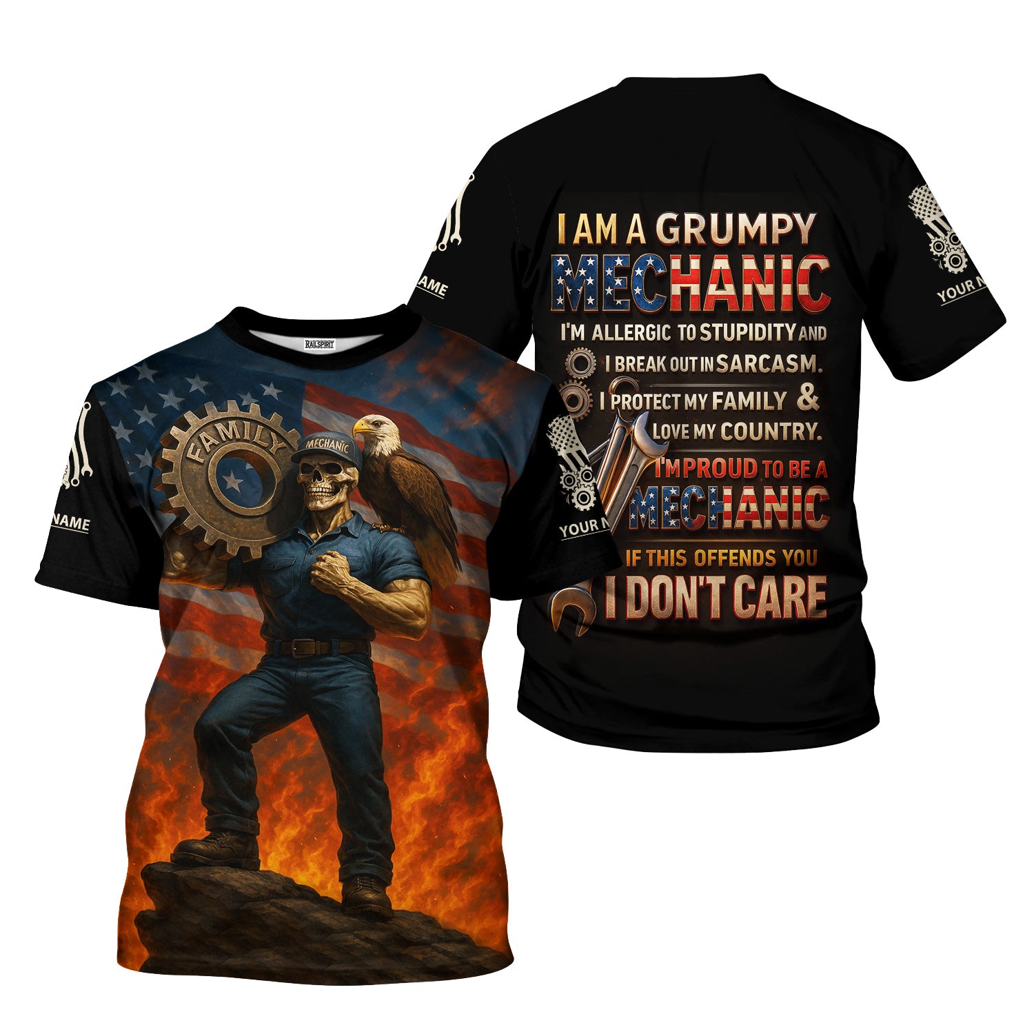 Personalized T-Shirt I'm Proud To Be A Mechanic Love Family And Country USA Flag Design Shirt For Mechanics