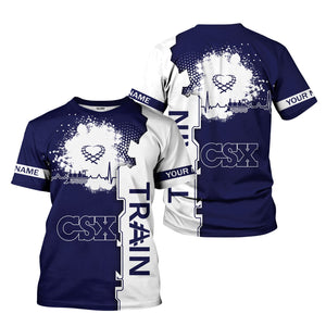 Railspirit Personalized CSX Transportation Railroad T-Shirt Engine Heartbeat and Track Love Style Shirt Gift Idea For Train Lovers