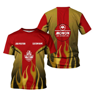 Railspirit Custom Name and Job Title Monon Railroad T-Shirt Flame Graphic Train Shirt