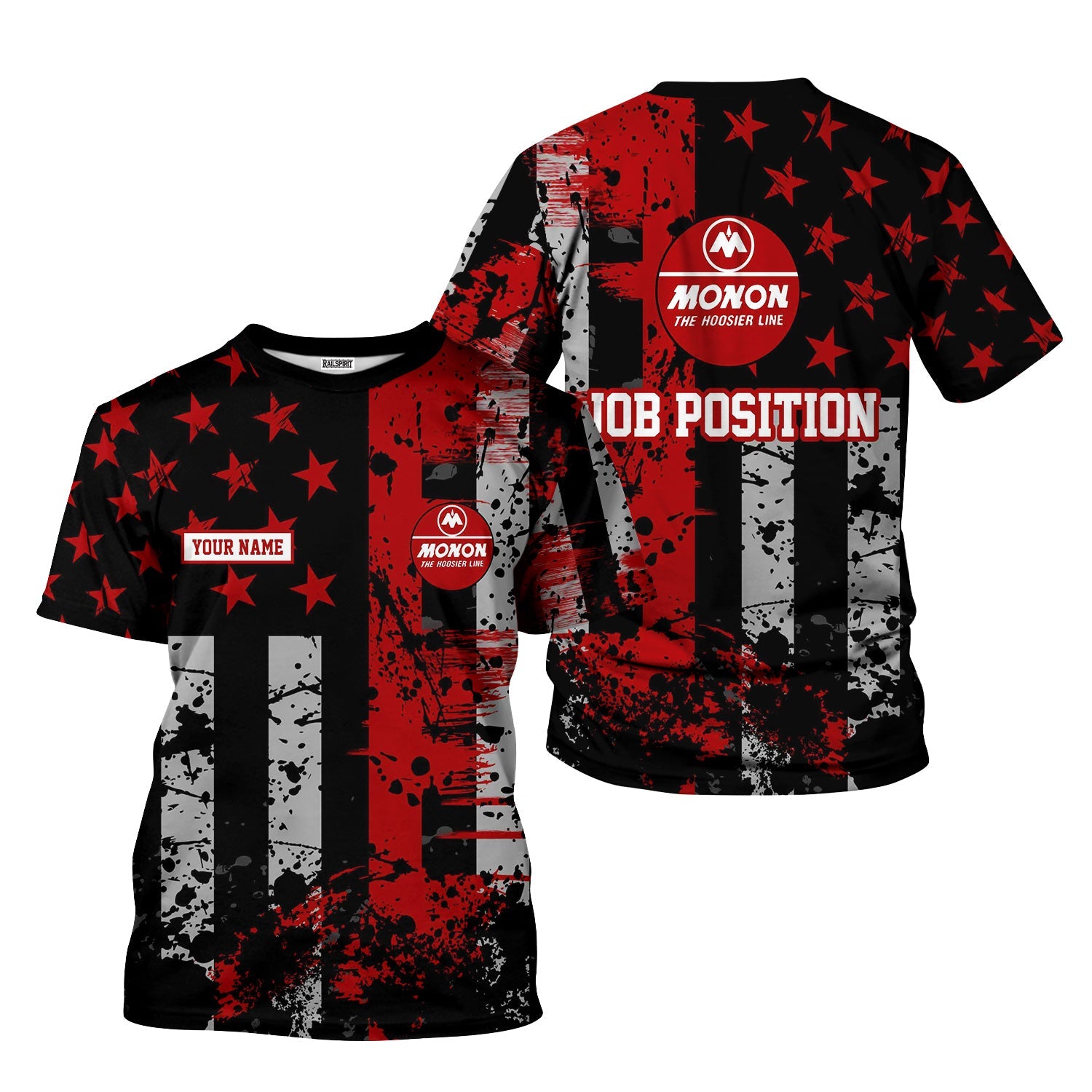 Railspirit Personalized Monon Railroad T-Shirt Artistic Paint American Flag Style Train Shirt