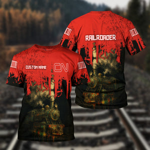 Railspirit Personalized Canadian National Railroad T-Shirt Vintage Train Art Style Shirt For Locomotive Fans