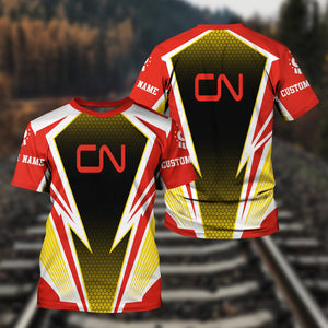 Railspirit Personalized Canadian National Railroad T-Shirt Lightning Graphic Style Shirt Gift Idea For Train Lover