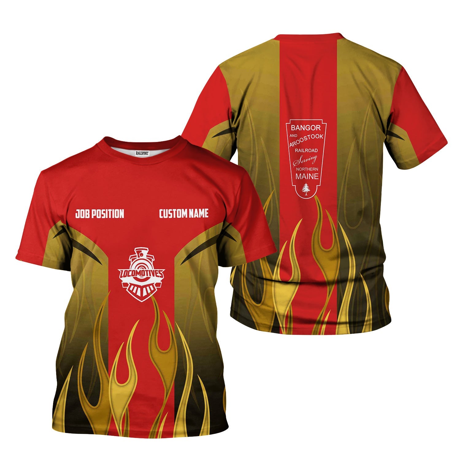 Railspirit Custom Name and Job Title Bangor And Aroostook Railroad T-Shirt Flame Graphic Train Shirt
