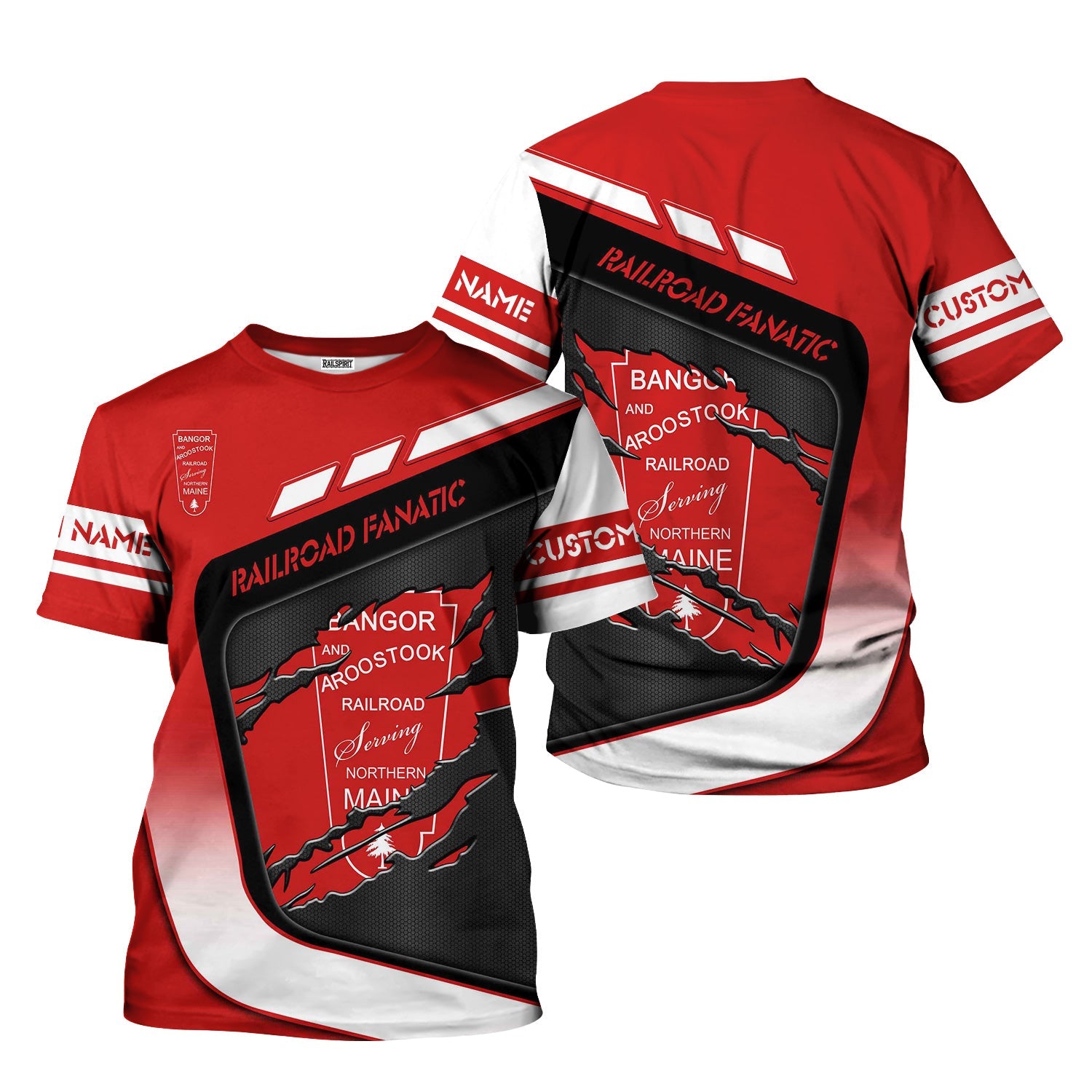 Railspirit Personalized Bangor And Aroostook Railroad T-Shirt Ripped Texture Style Train Shirt For Railroad Fanatic