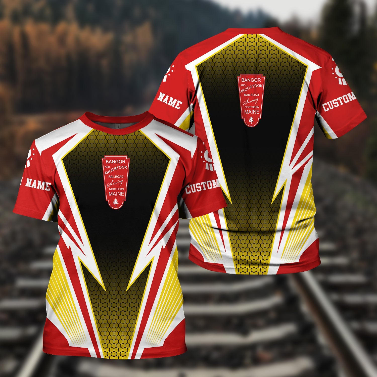 Railspirit Personalized Bangor And Aroostook Railroad T-Shirt Lightning Graphic Style Shirt Gift Idea For Train Lover