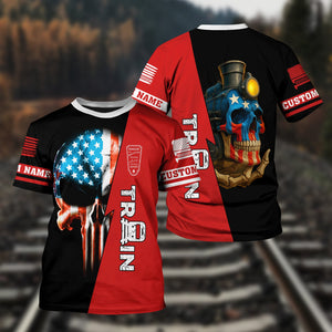 Railspirit Personalized Bangor And Aroostook Railroad T-Shirt Train Skull American Flag Shirt All Over Print