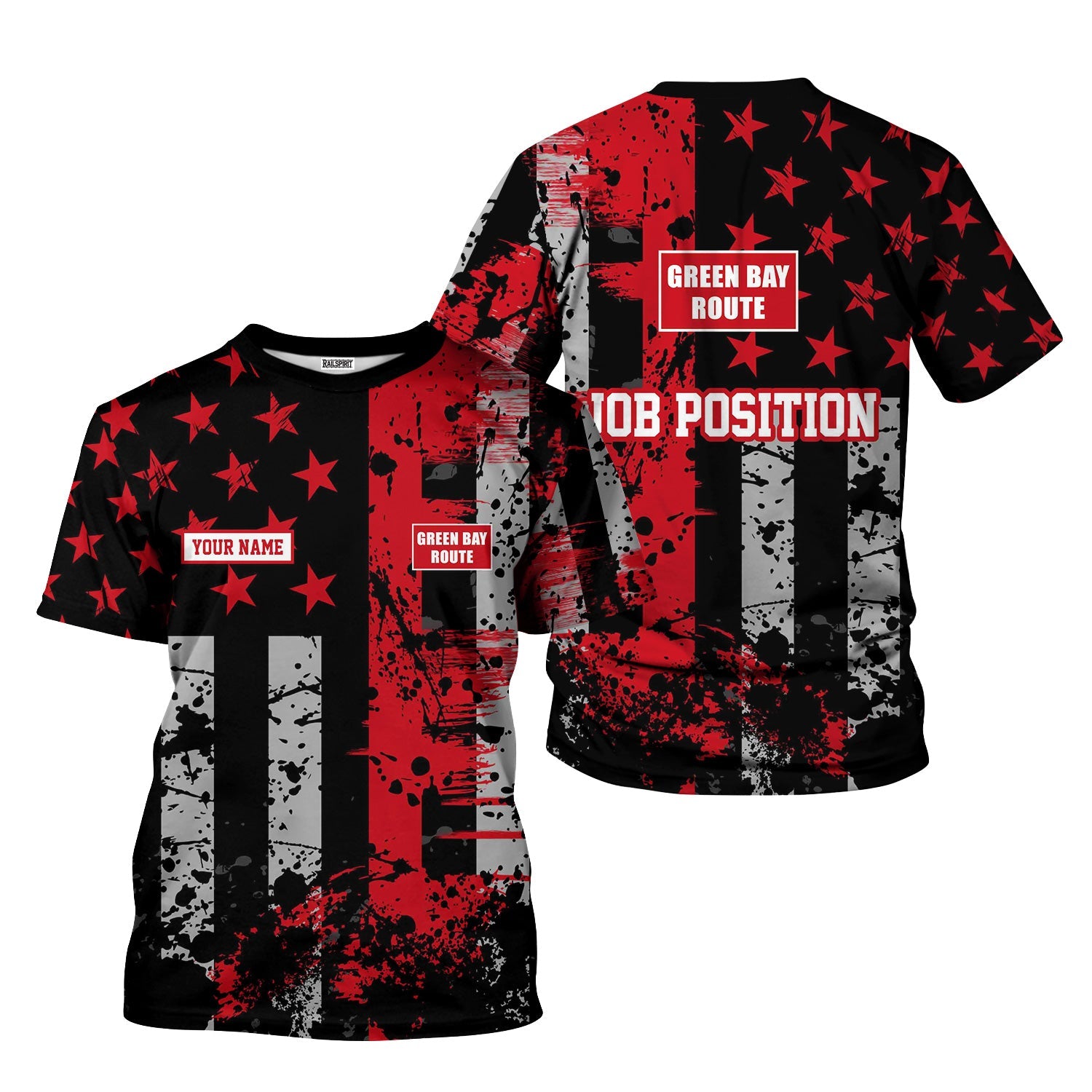 Railspirit Personalized Green Bay & Western Railroad T-Shirt Artistic Paint American Flag Style Train Shirt
