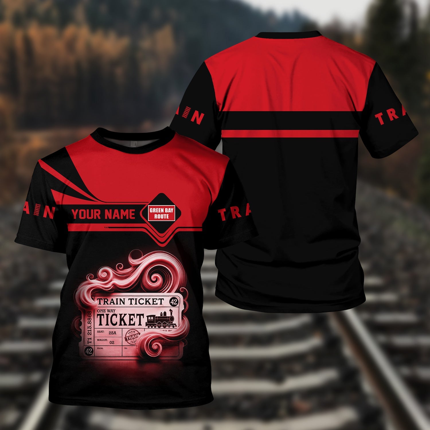 Railspirit Personalized Green Bay & Western Railroad T Shirt Train Ticket American Locomotive Printed Train