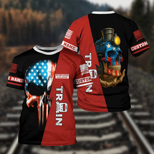 Railspirit Personalized New Hope Railroad T-Shirt Train Skull American Flag Shirt All Over Print