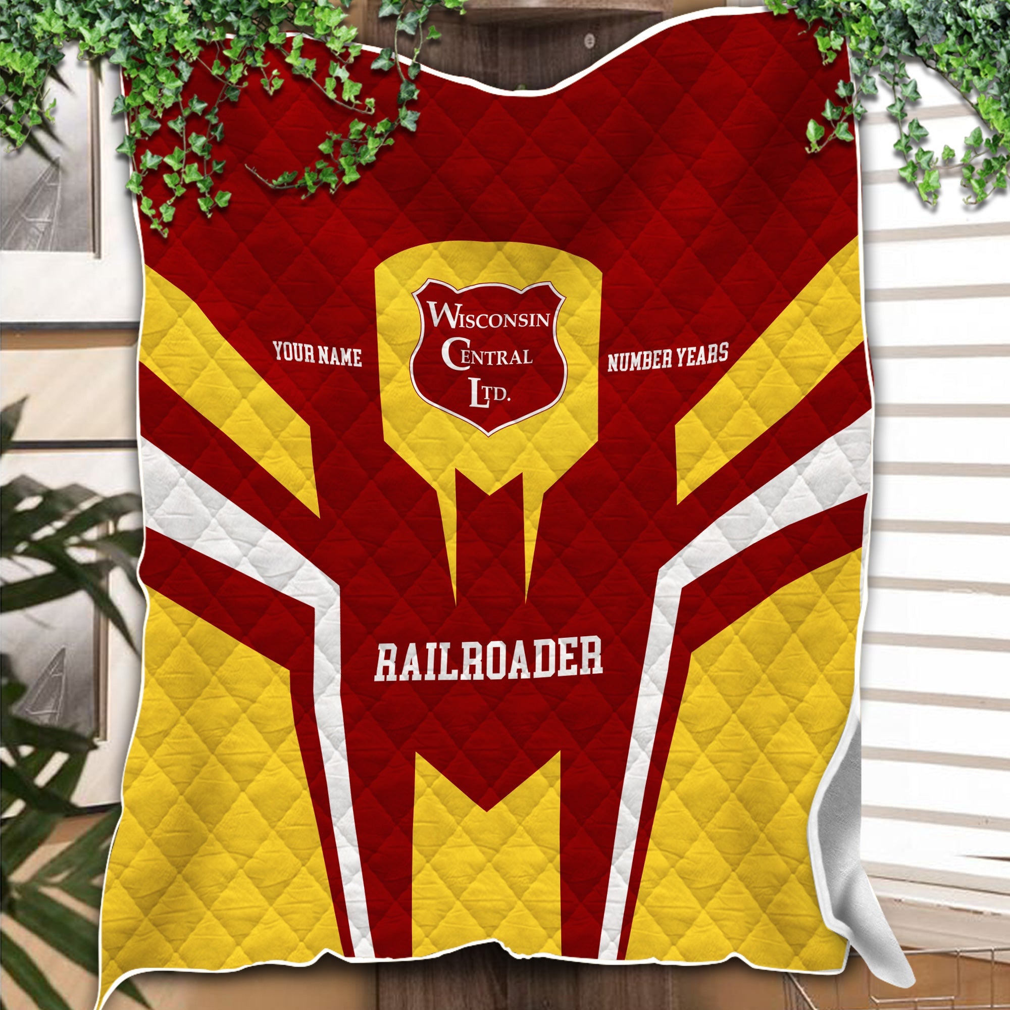 Railspirit Personalized Wisconsin Central Ltd Railroad Premium Quilts Custom Year Railroader Gift Idea For Train Lover
