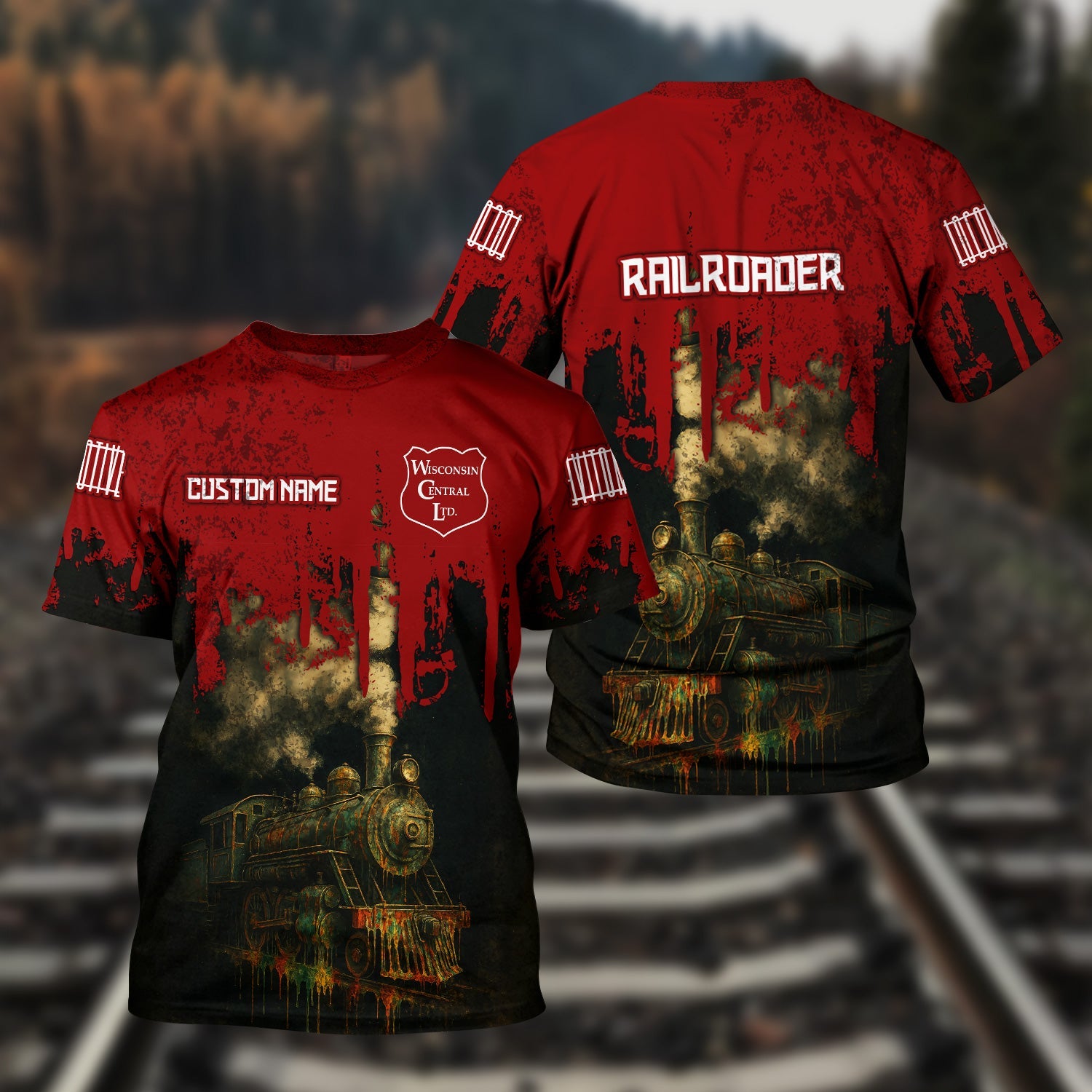 Railspirit Personalized Wisconsin Central Ltd Railroad T-Shirt Vintage Train Art Style Shirt For Locomotive Fans