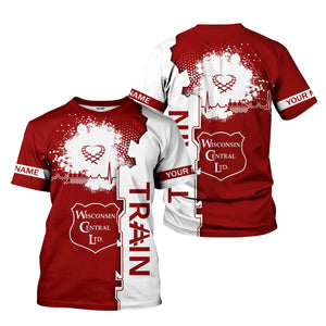 Railspirit Personalized Wisconsin Central Ltd Railroad T-Shirt Engine Heartbeat and Track Love Style Shirt Gift Idea For Train Lovers