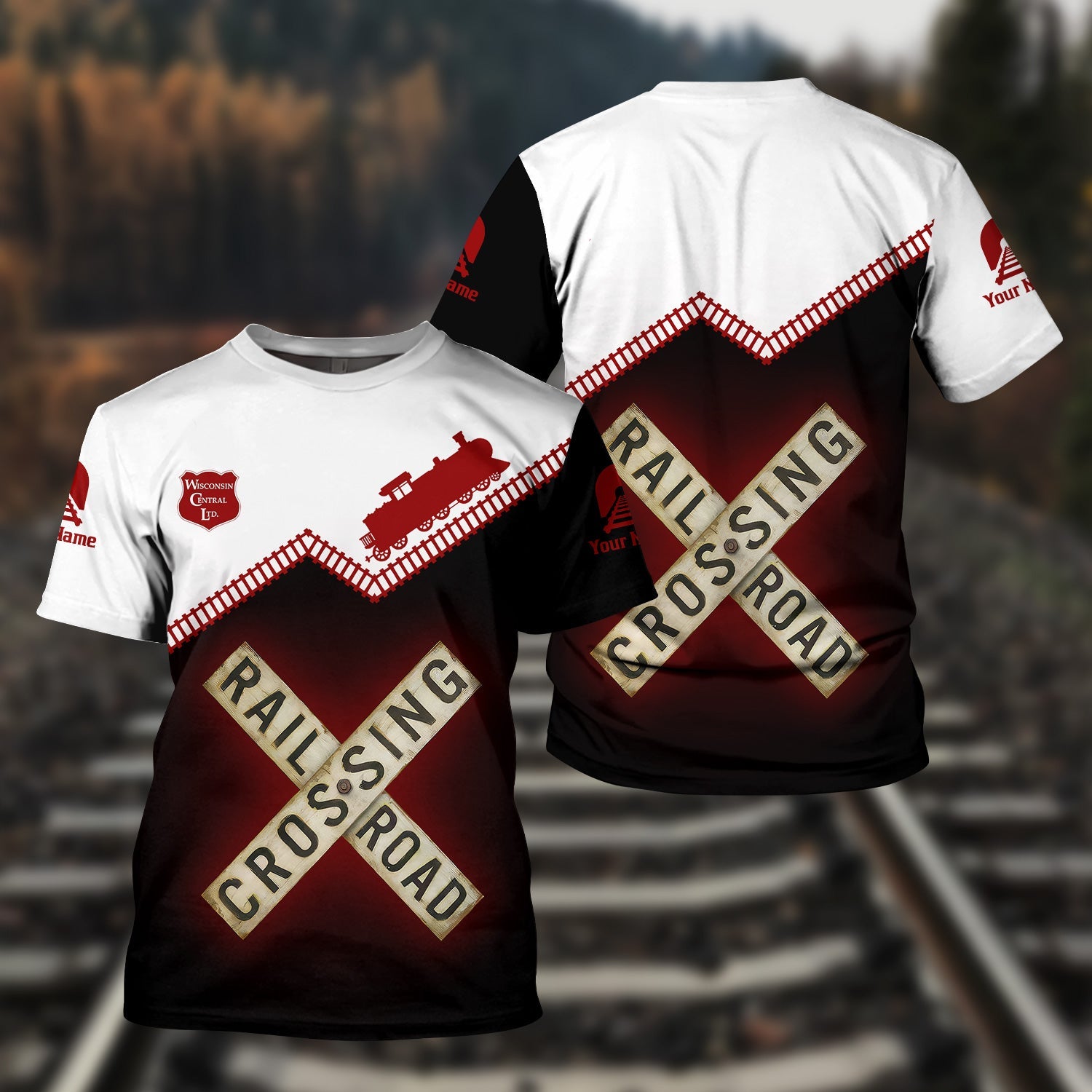 Railspirit Personalized Wisconsin Central Ltd Railroad T Shirt Railroad Crossing Printed Train Track Shirt