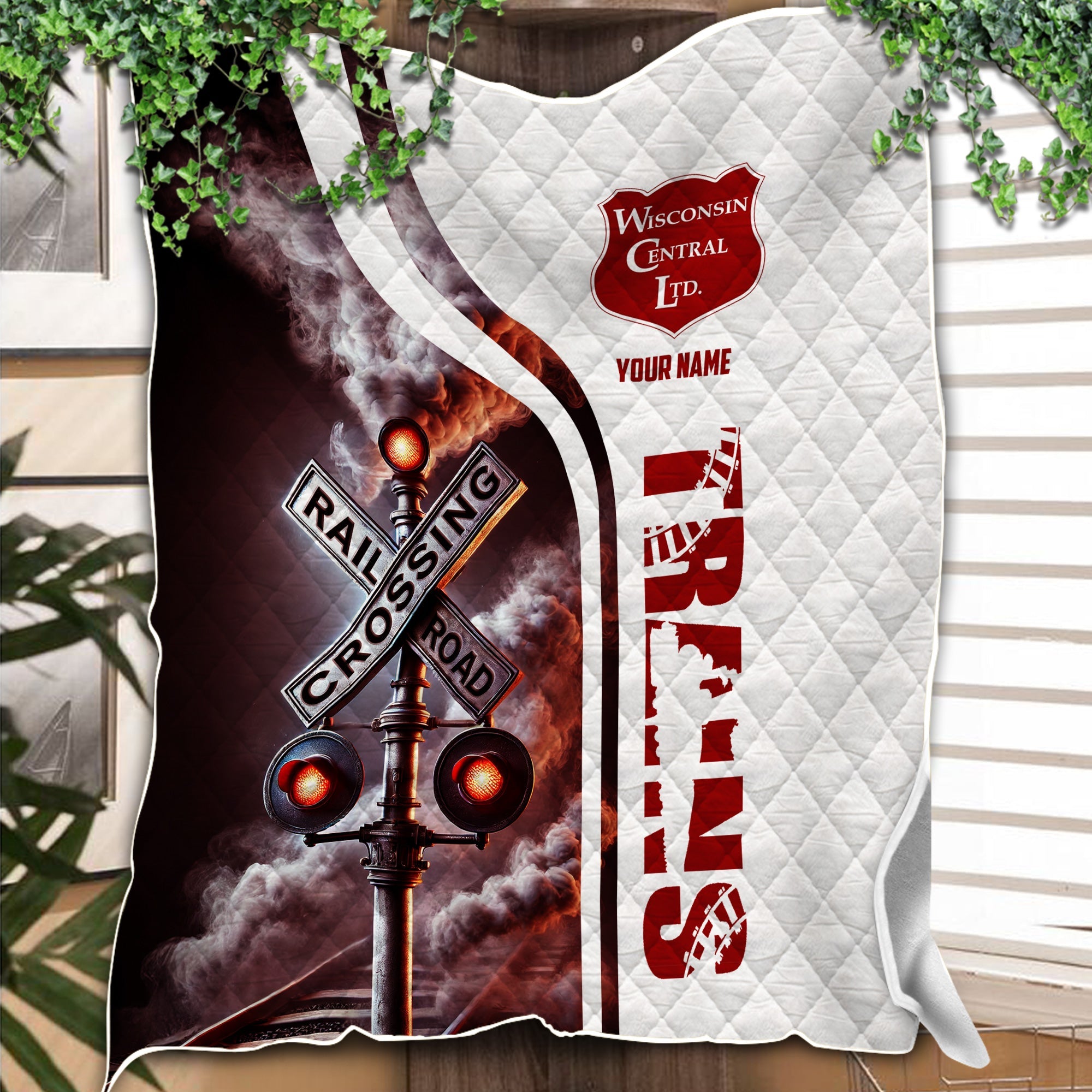 Railspirit Personalized Wisconsin Central Ltd Railroad Premium Quilts Railroad Crossing Sign Quilts All Over Print