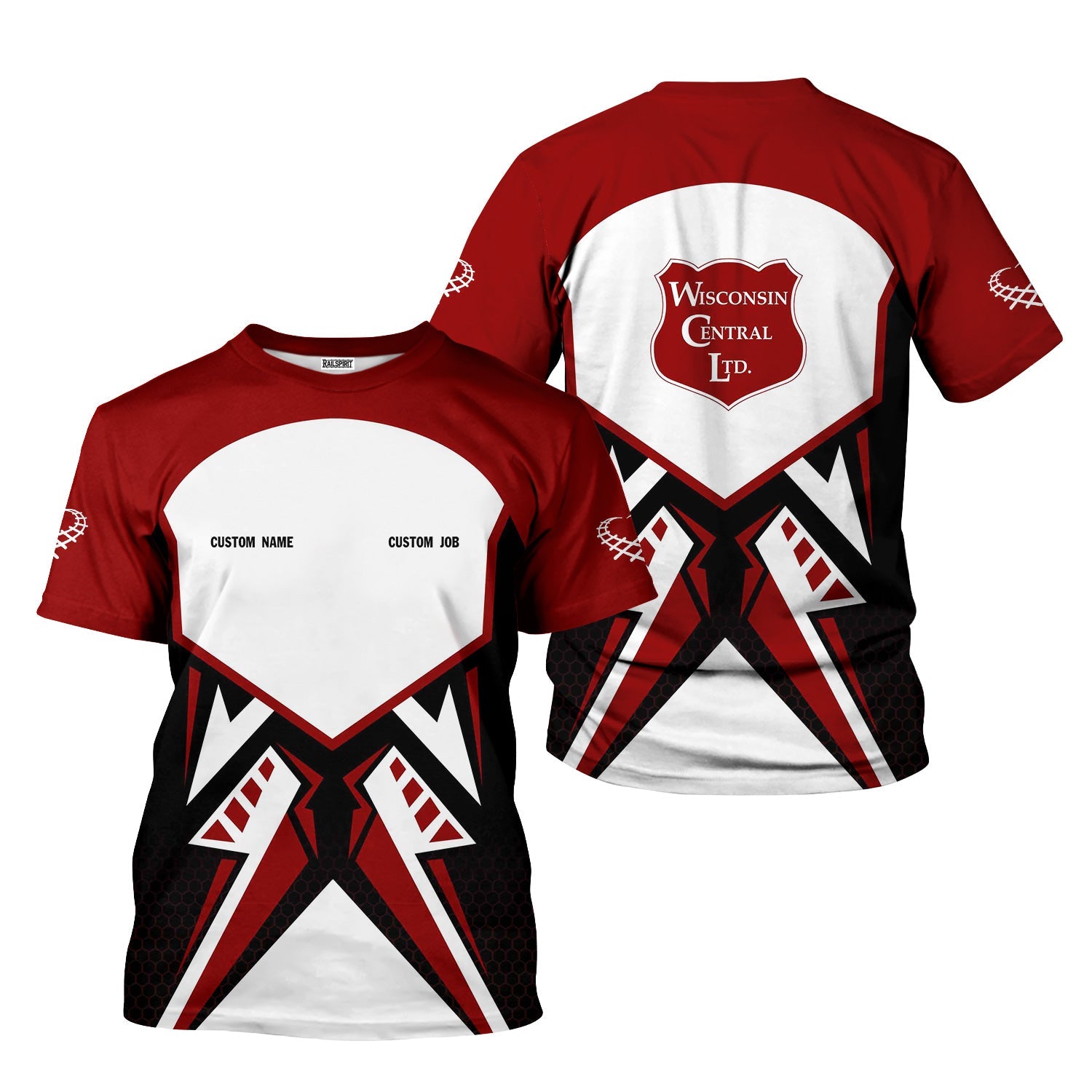 Railspirit Personalized Wisconsin Central Ltd Railroad T-Shirt Vibriant Style with Custom Position Train Shirt