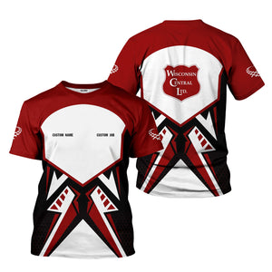 Railspirit Personalized Wisconsin Central Ltd Railroad T-Shirt Vibriant Style with Custom Position Train Shirt