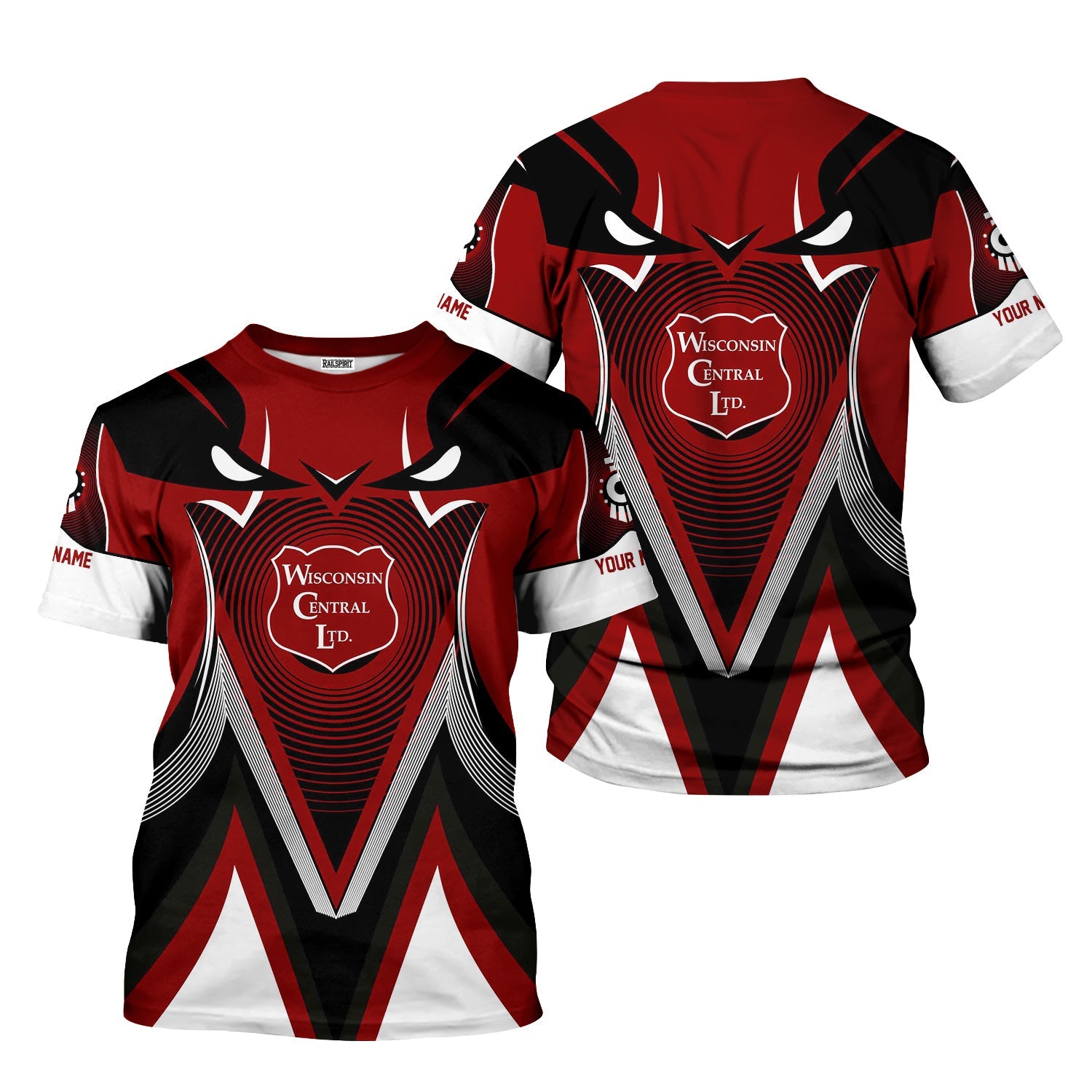 Railspirit Personalized Wisconsin Central Ltd Railroad T-Shirt Vibrant Graphic Pattern Shirt For Train Enthusiasts