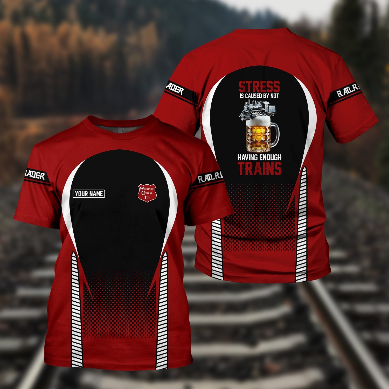 Railspirit Personalized Wisconsin Central Ltd Railroad T Shirt Stress Is Caused By Not Having Enough Trains Shirt All Over Print