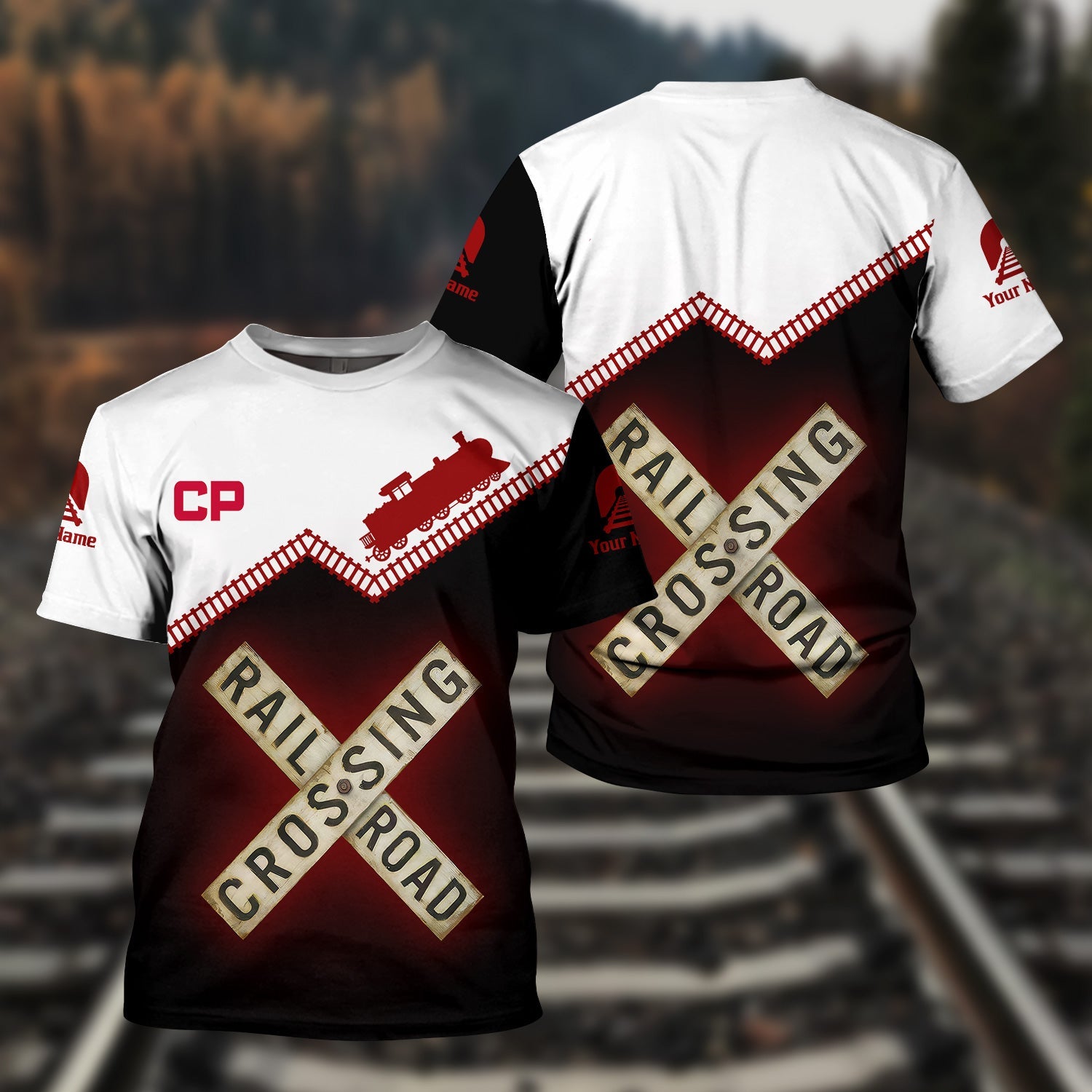 Railspirit Personalized Canadian Pacific Railroad T Shirt Railroad Crossing Printed Train Track Shirt