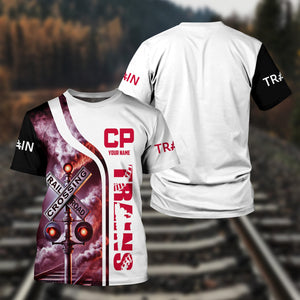 Railspirit Custom Name Canadian Pacific Railroad T Shirt Railroad Crossing Sign Train Shirt All Over Print