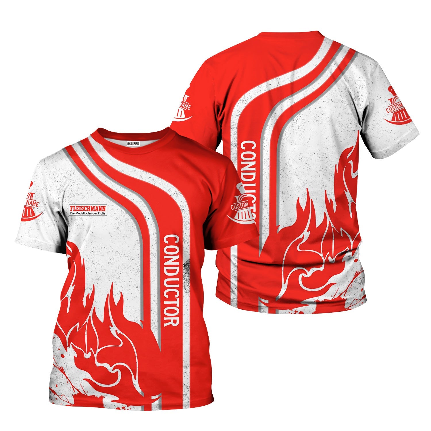 Railspirit Personalized Fleischmann And Western Railroad T-Shirt Flame Design with Custom Job Position Train Shirt