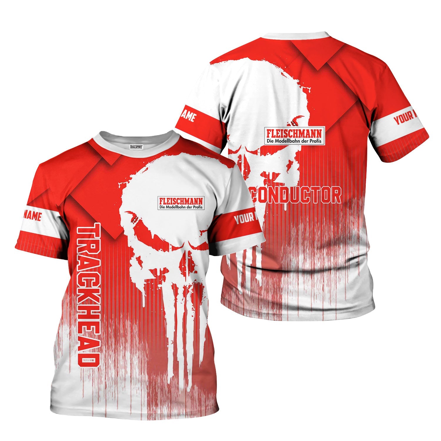 Railspirit Personalized Fleischmann And Western Railroad T-Shirt Skull Design with Custom Job Train Shirt for Trackhead Crew