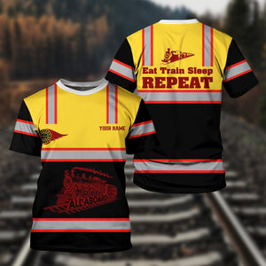 Railspirit Custom Name Western Maryland Railway T Shirt Eat Train Sleep Repeat Printed Train Shirt