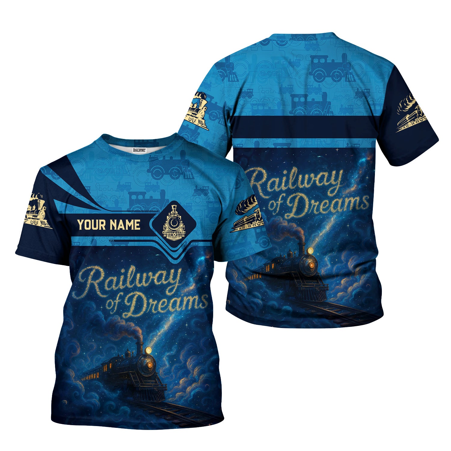 Custom Name Steam Train T-shirt, Railway of Dreams, Train with Stars Design , Train Lover Gift