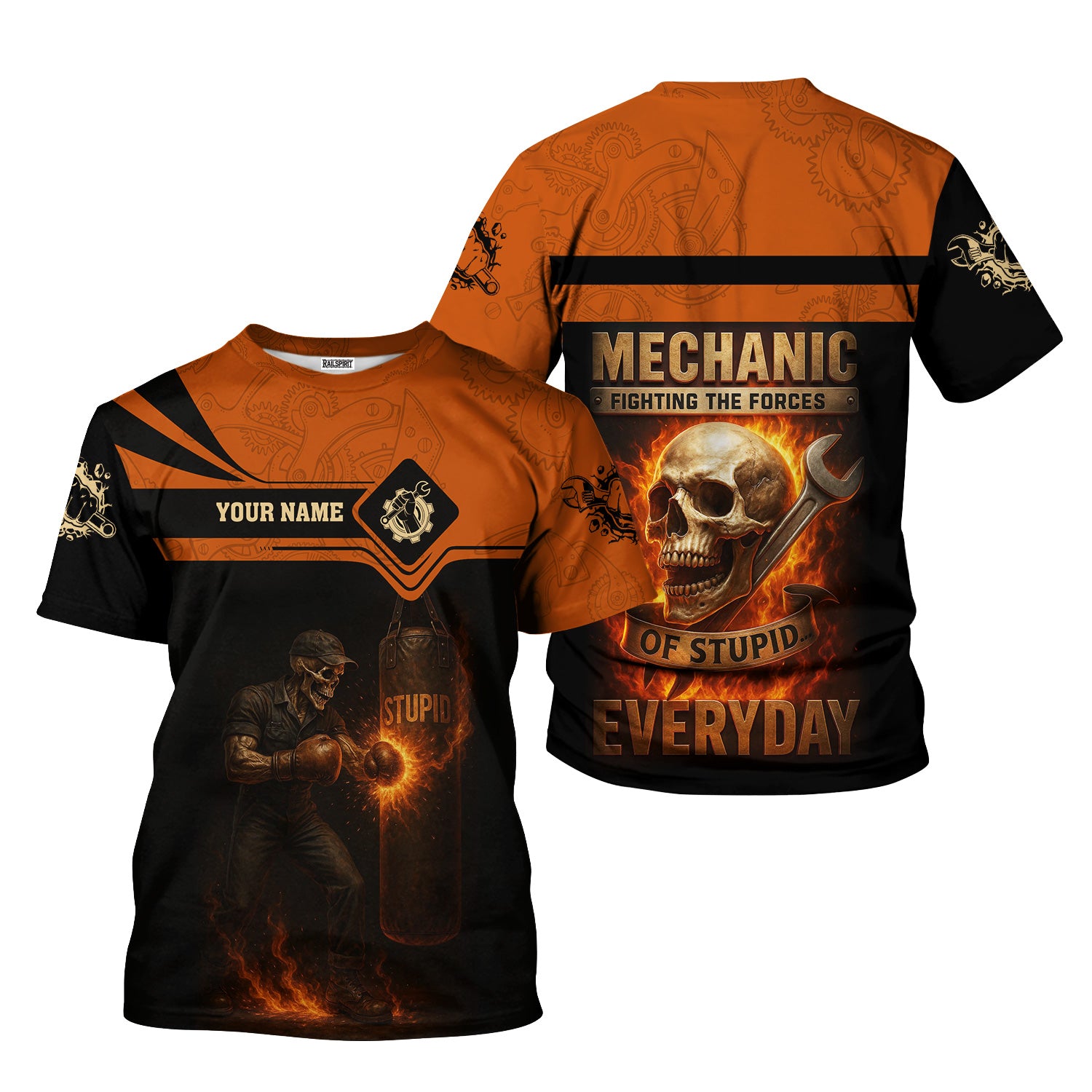 Personalized T-Shirt Mechanic Fighting The Forces Of Stupid Everyday Boxing Funny Design Shirt For Mechanics