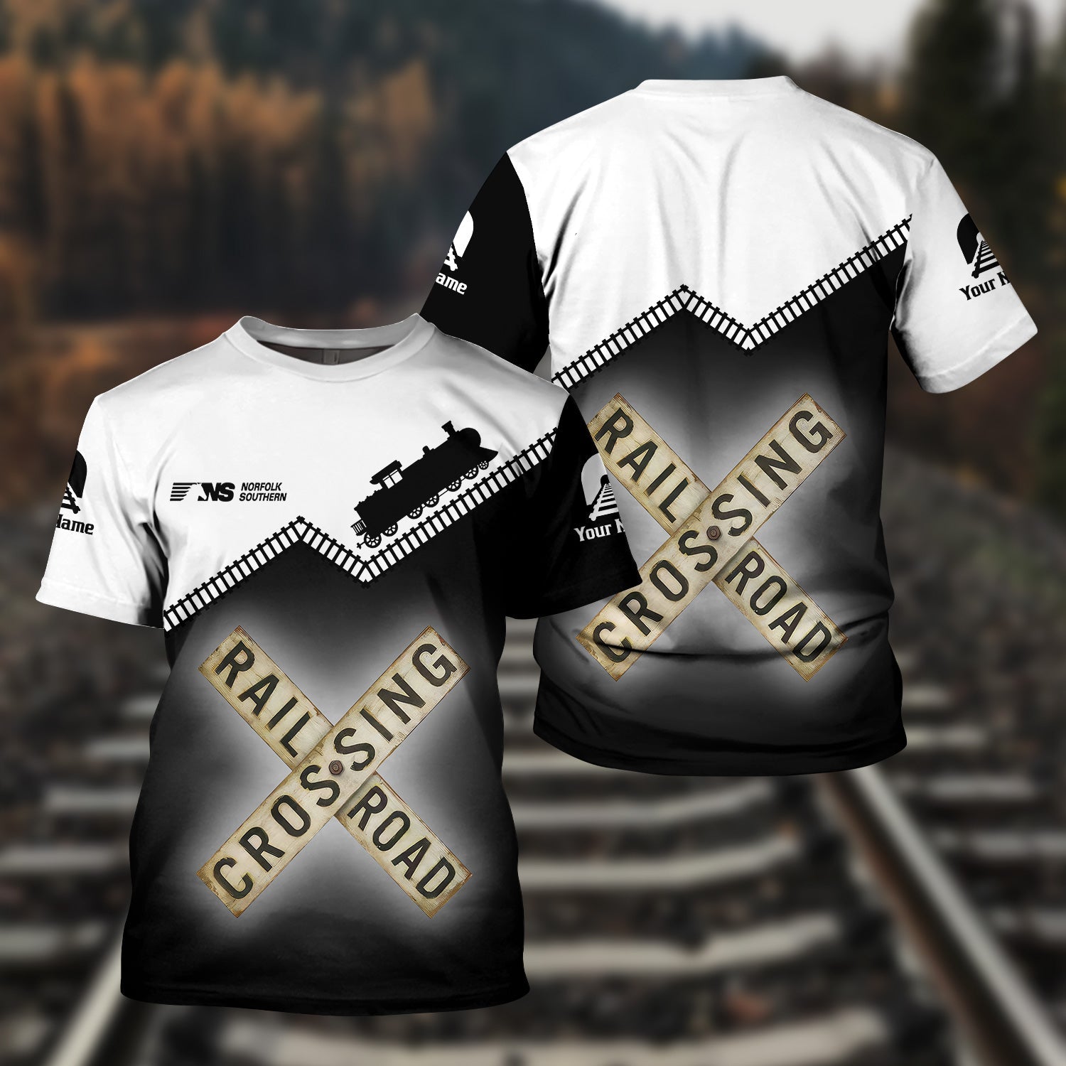 Railspirit Personalized Norfolk Southern Railway T Shirt Railroad Crossing Printed Train Track Shirt