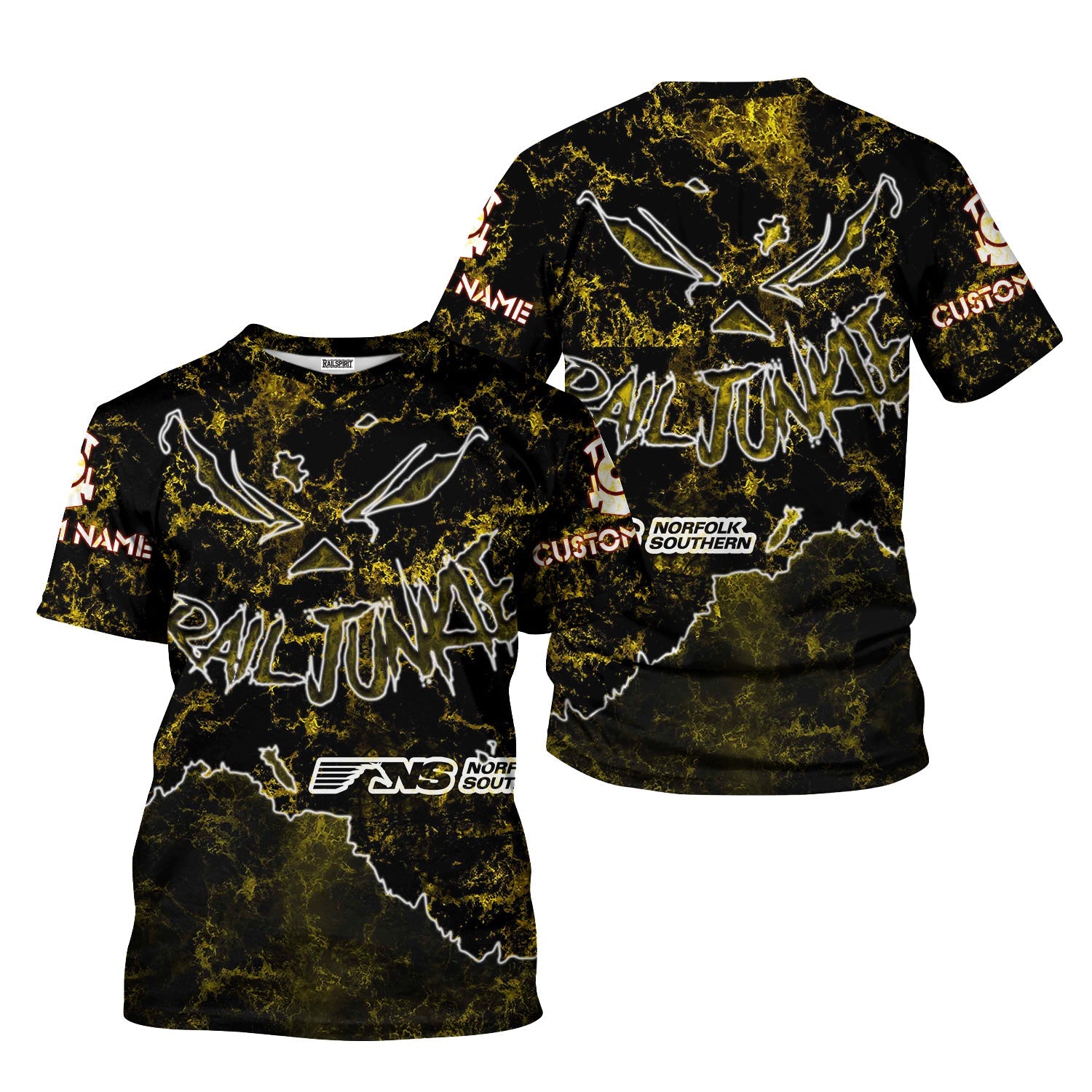 Railspirit Personalized Norfolk Southern Railway T-Shirt Torn Graphic Style Train Shirt For Rail Junkie