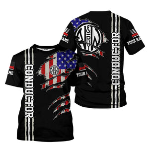 Railspirit Personalized Norfolk and Western Railway T-Shirt USA Flag Claw Art with Custom Job N&W Train Shirt