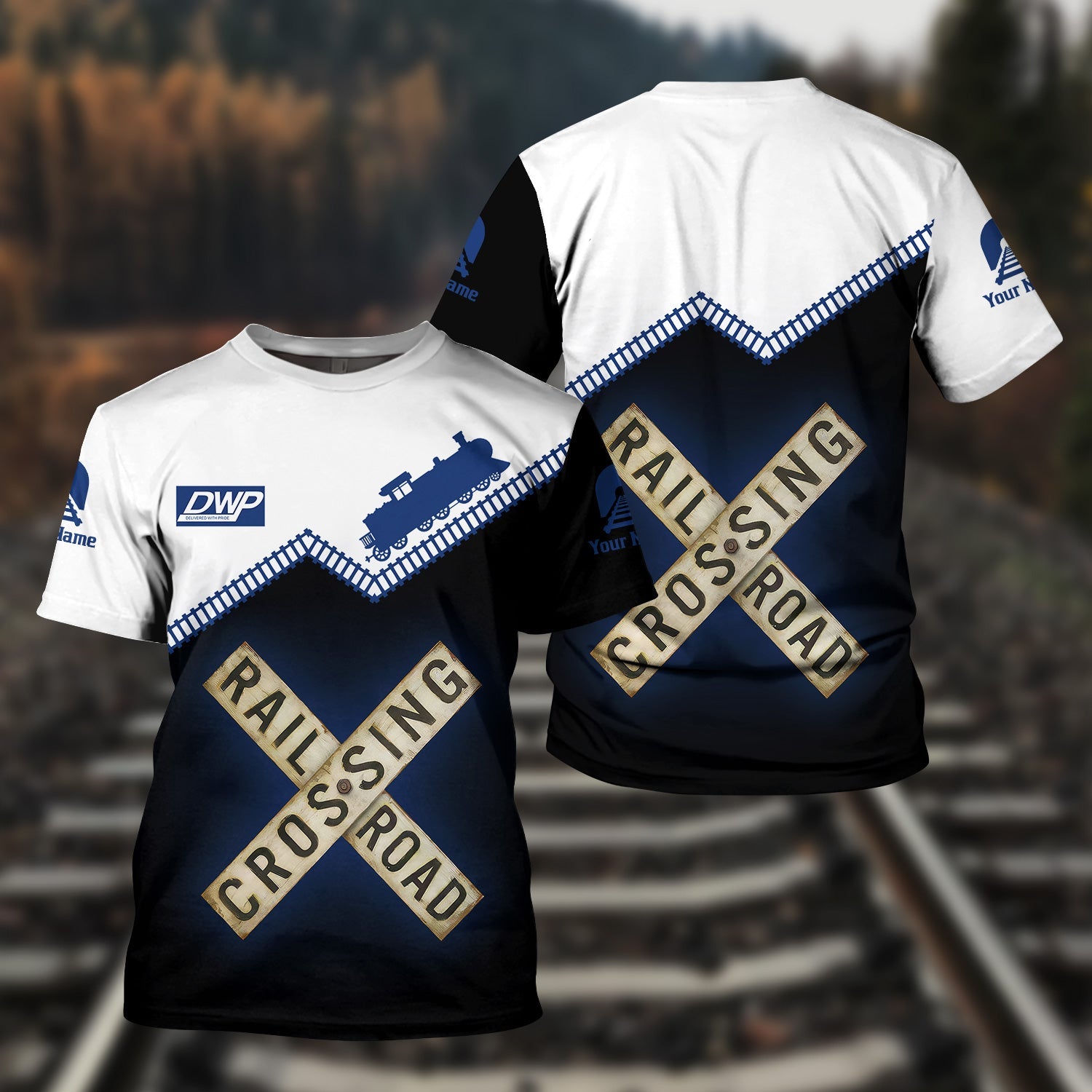 Railspirit Personalized Duluth, Winnipeg and Pacific Railway T Shirt Railroad Crossing Printed Train Track Shirt