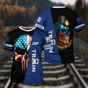 Railspirit Personalized Duluth, Winnipeg and Pacific Railway T-Shirt Train Skull American Flag Shirt All Over Print