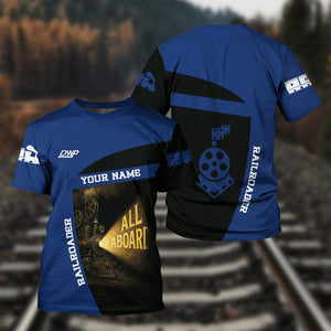 Railspirit Personalized Duluth, Winnipeg and Pacific Railway T-Shirt All Aboard Steam Train Movie Projector Style Shirt