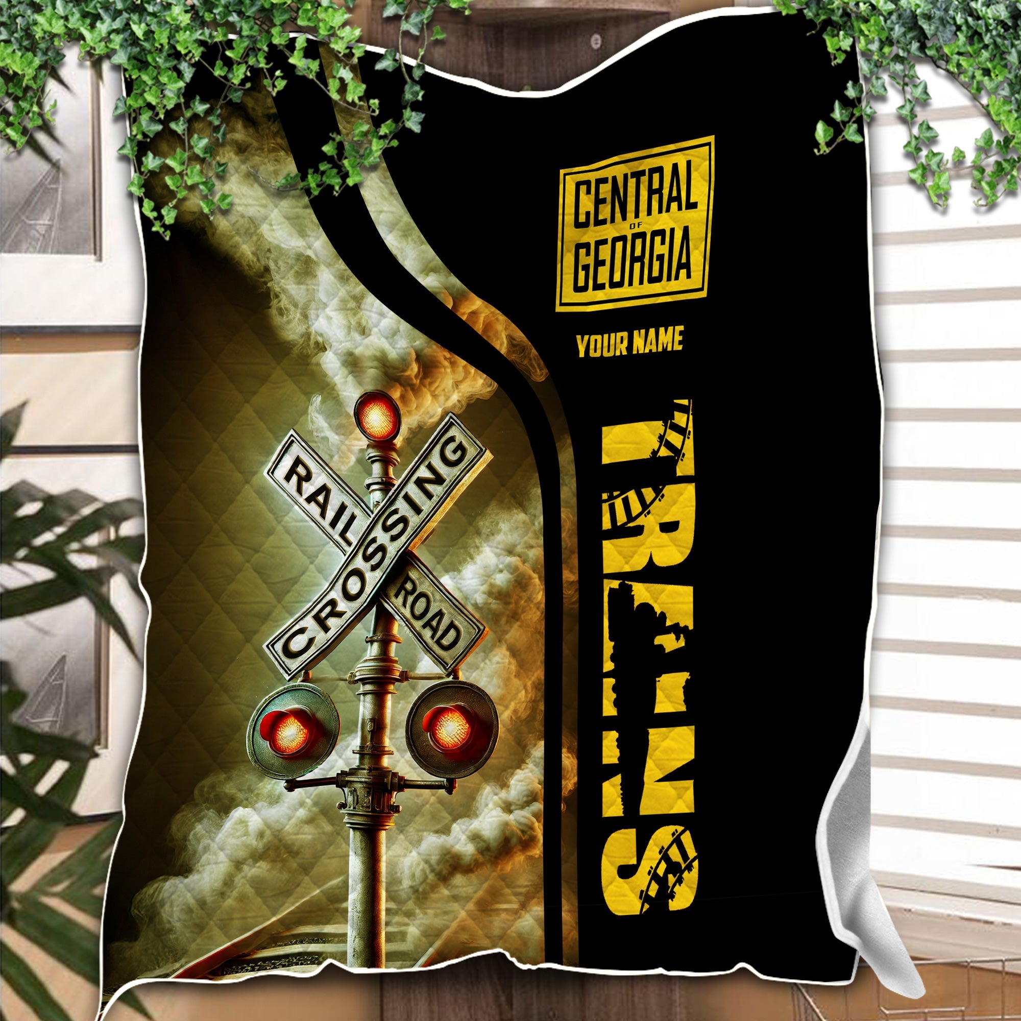 Railspirit Personalized Central of Georgia Railway Premium Quilts Railroad Crossing Sign Quilts All Over Print
