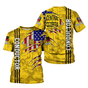 Railspirit Personalized Central of Georgia Railway T-Shirt USA Flag Claw Art with Custom Job Train Shirt