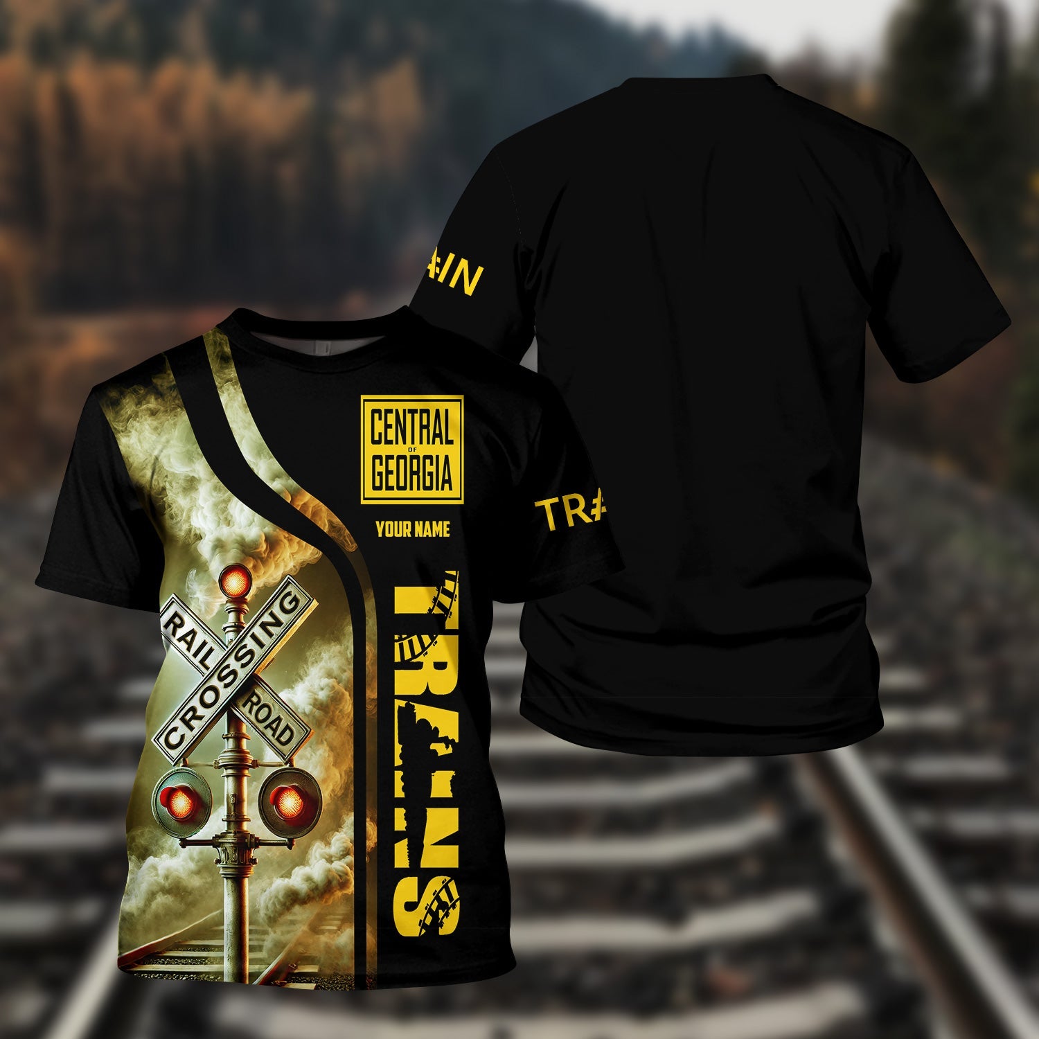 Railspirit Custom Name Central of Georgia Railway T Shirt Railroad Crossing Sign Train Shirt All Over Print