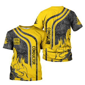 Railspirit Personalized Central of Georgia Railway T-Shirt Flame Design with Custom Job Position Train Shirt