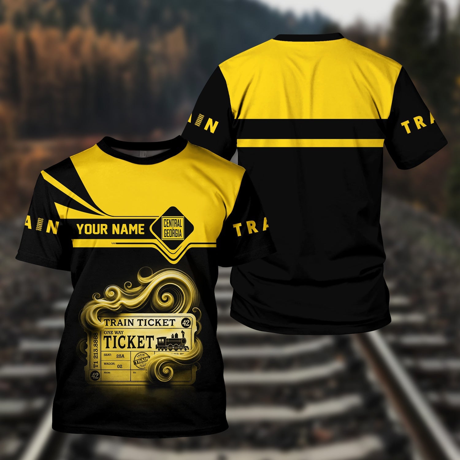 Railspirit Personalized Central of Georgia Railway T Shirt Train Ticket American Locomotive Printed Train