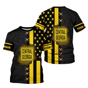 Railspirit Personalized Central of Georgia Railway T-Shirt American Flag with Crack Effect Train Shirt