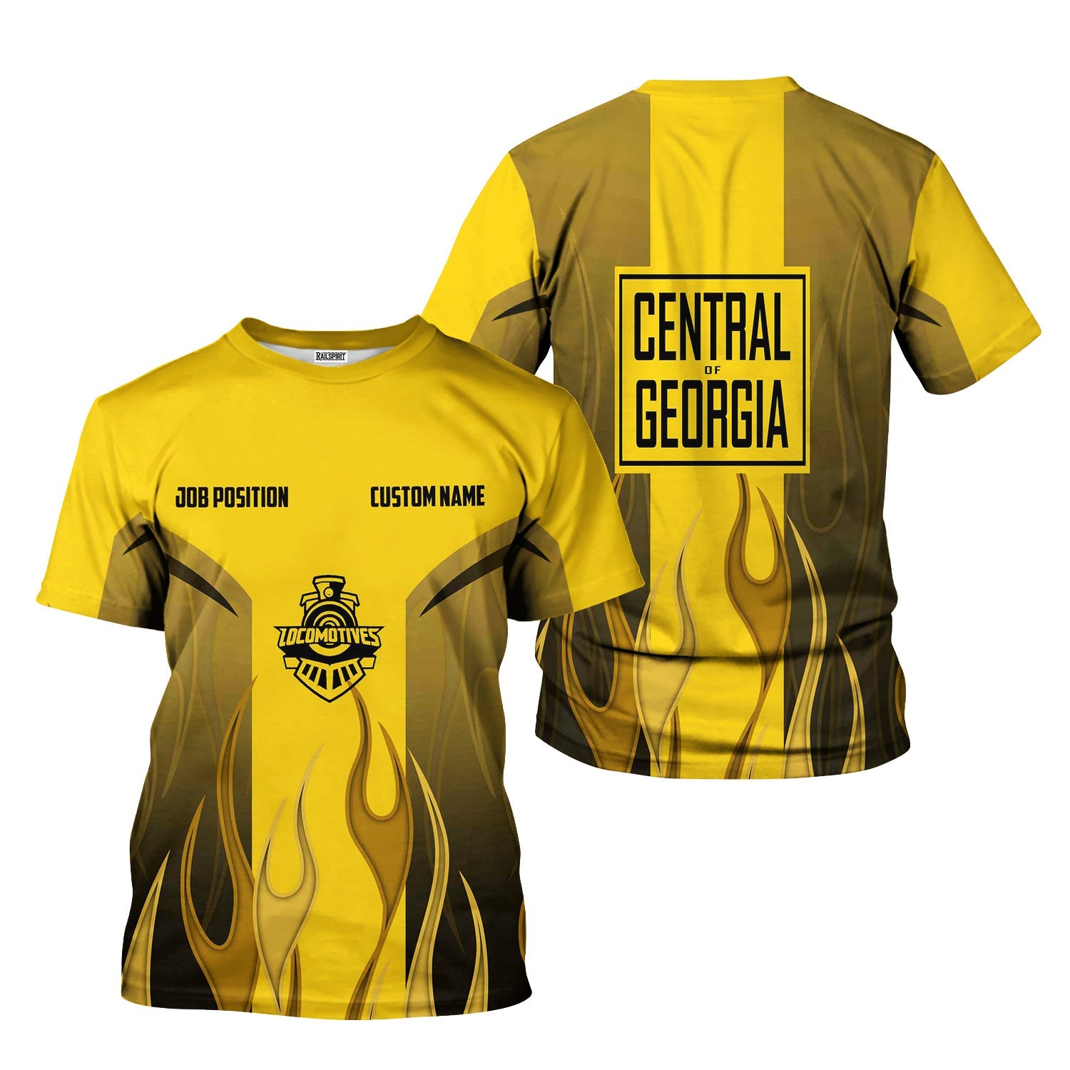 Railspirit Custom Name and Job Title Central of Georgia Railway T-Shirt Flame Graphic Train Shirt