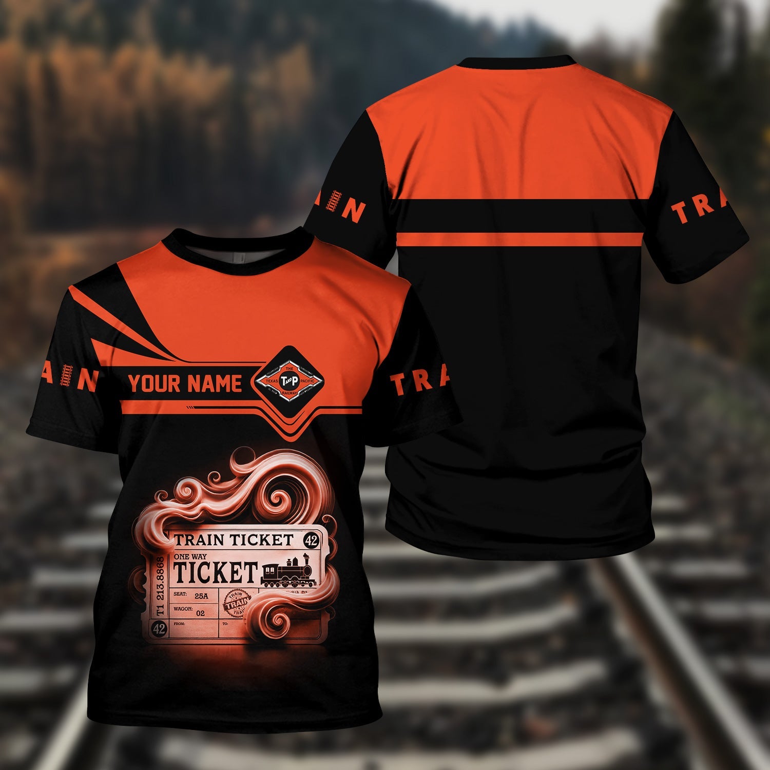 Railspirit Personalized Texas and Pacific Railway T Shirt Train Ticket American Locomotive Printed Train