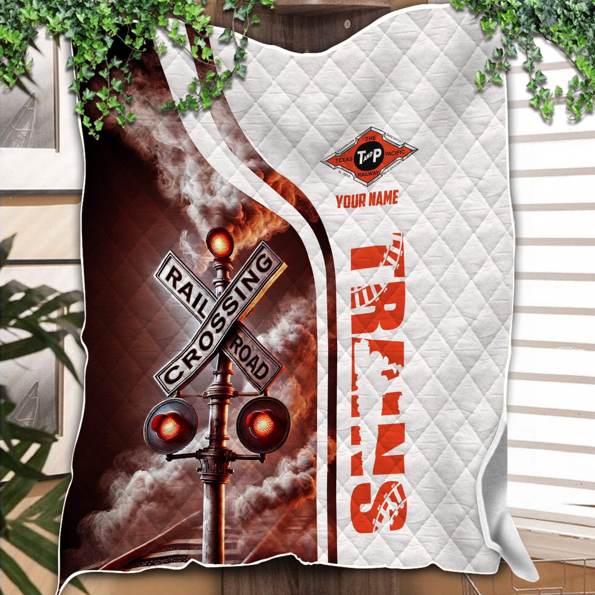 Railspirit Personalized Texas and Pacific Railway Premium Quilts Railroad Crossing Sign Quilts All Over Print